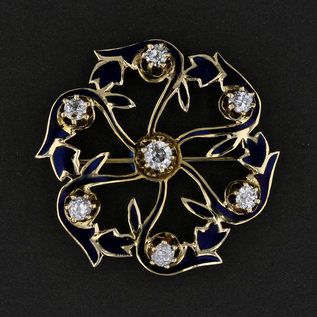 Vintage Black Enamel & Diamond Brooch