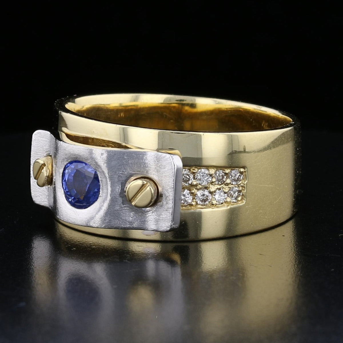 14K Yellow and White Gold Sapphire and Diamond Ring