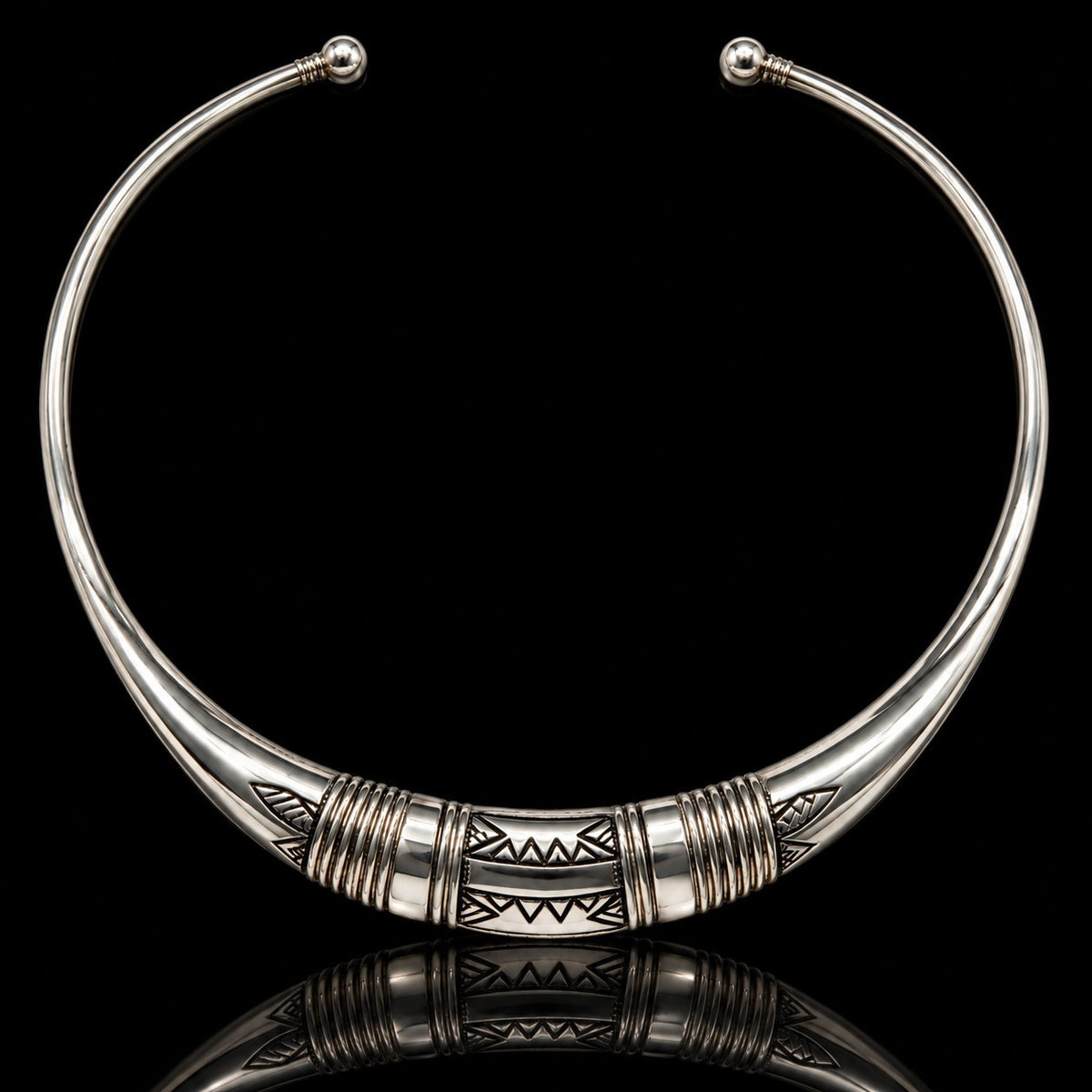Sterling Silver Berber Collar Choker, Hand-Carved Design 881625 — main view
