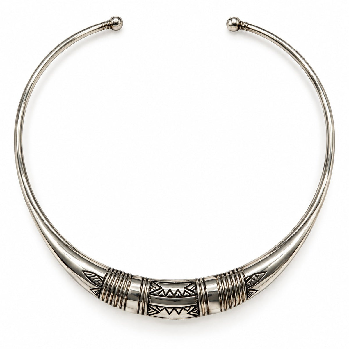 Sterling Silver Berber Collar Choker, Hand-Carved Design 881625 — second view