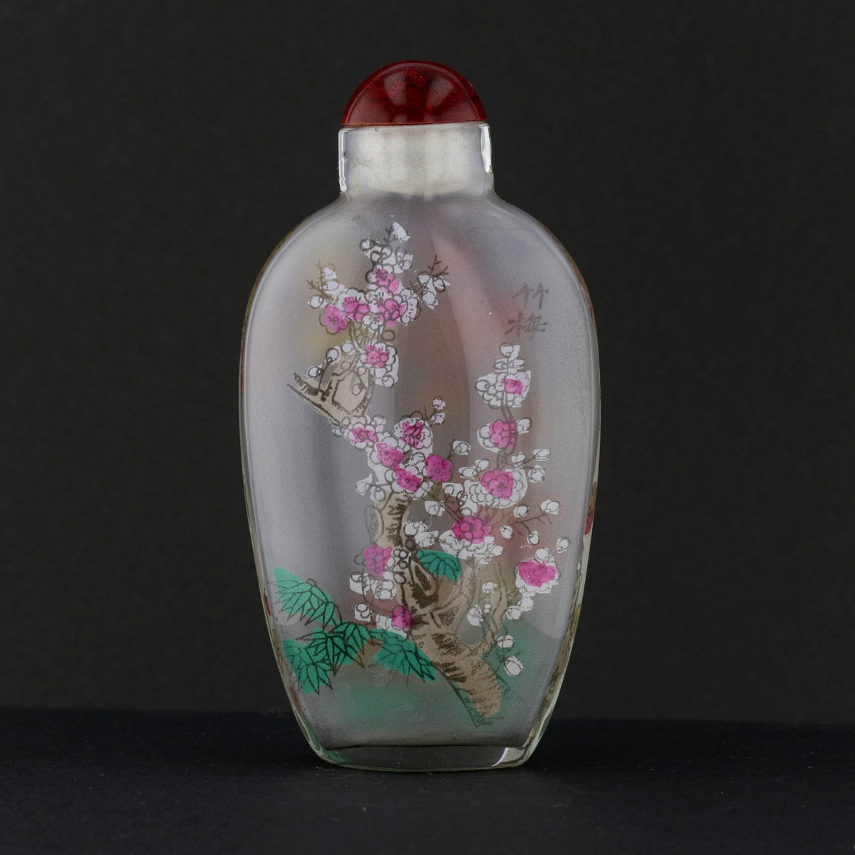 Antique Hand-Painted Inside Glass Snuff Bottle – Floral and Nature Scene