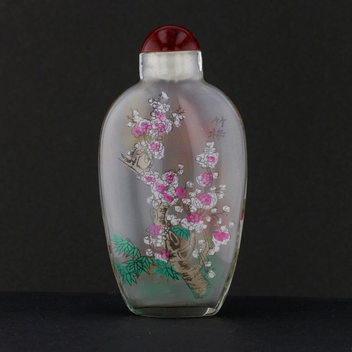 Antique Hand-Painted Inside Glass Snuff Bottle – Floral and Nature Scene