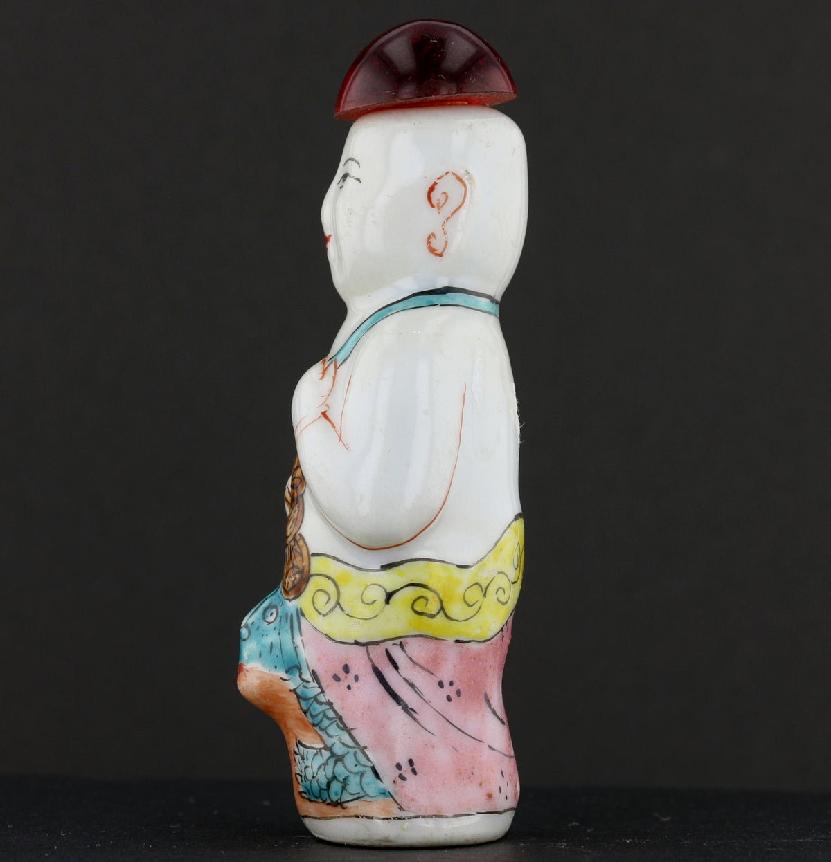 Antique Chinese Porcelain Snuff Bottle – Seated Figure with Red Stopper