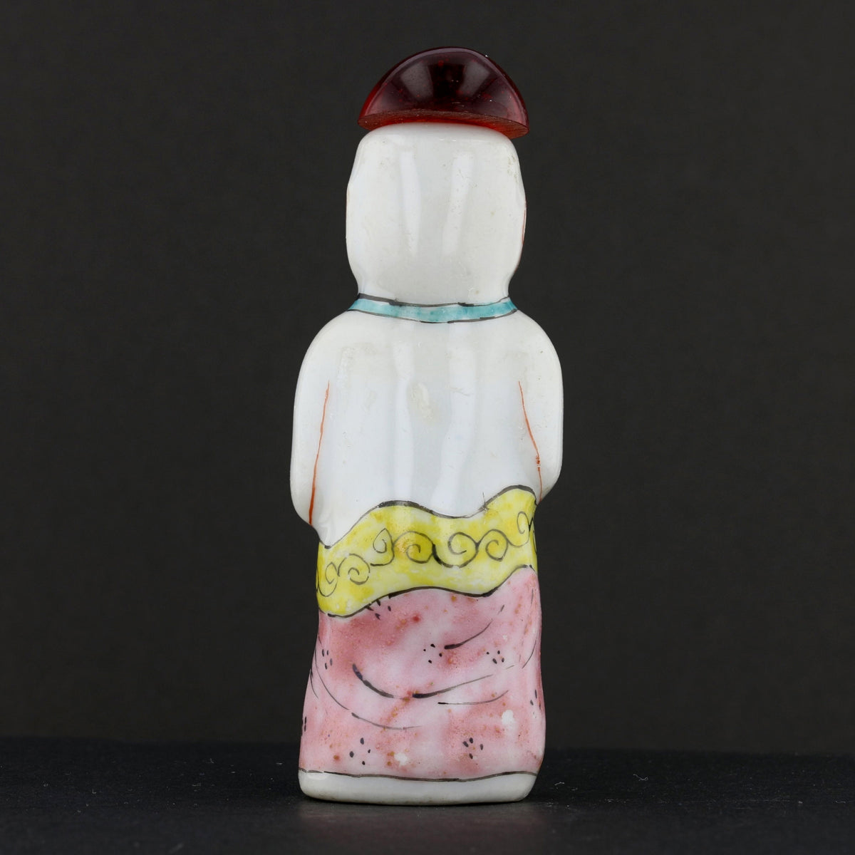 Antique Chinese Porcelain Snuff Bottle – Seated Figure with Red Stopper