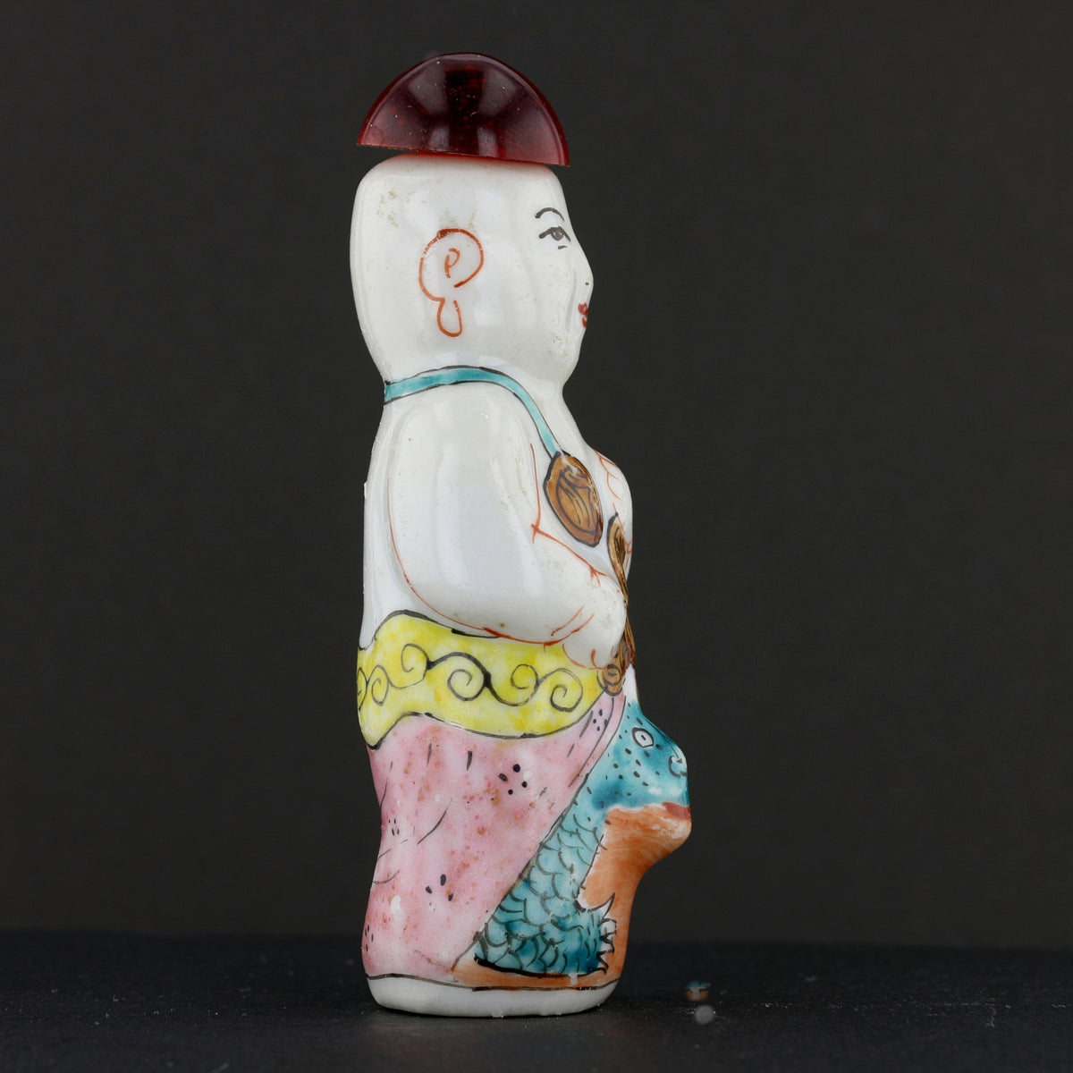 Antique Chinese Porcelain Snuff Bottle – Seated Figure with Red Stopper