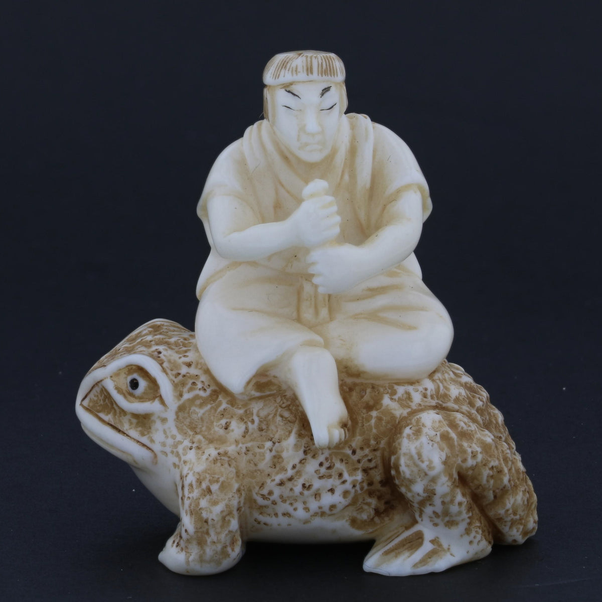 Antique Netsuke Carving – Man Riding a Toad
