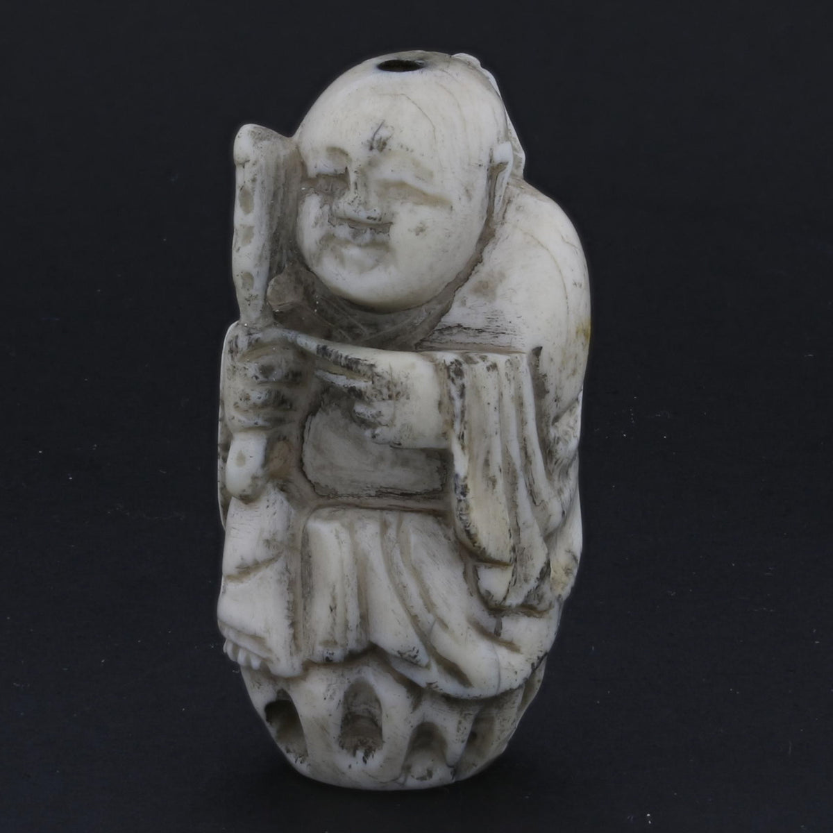 Antique Netsuke - Hand-Carved Monk Figurine