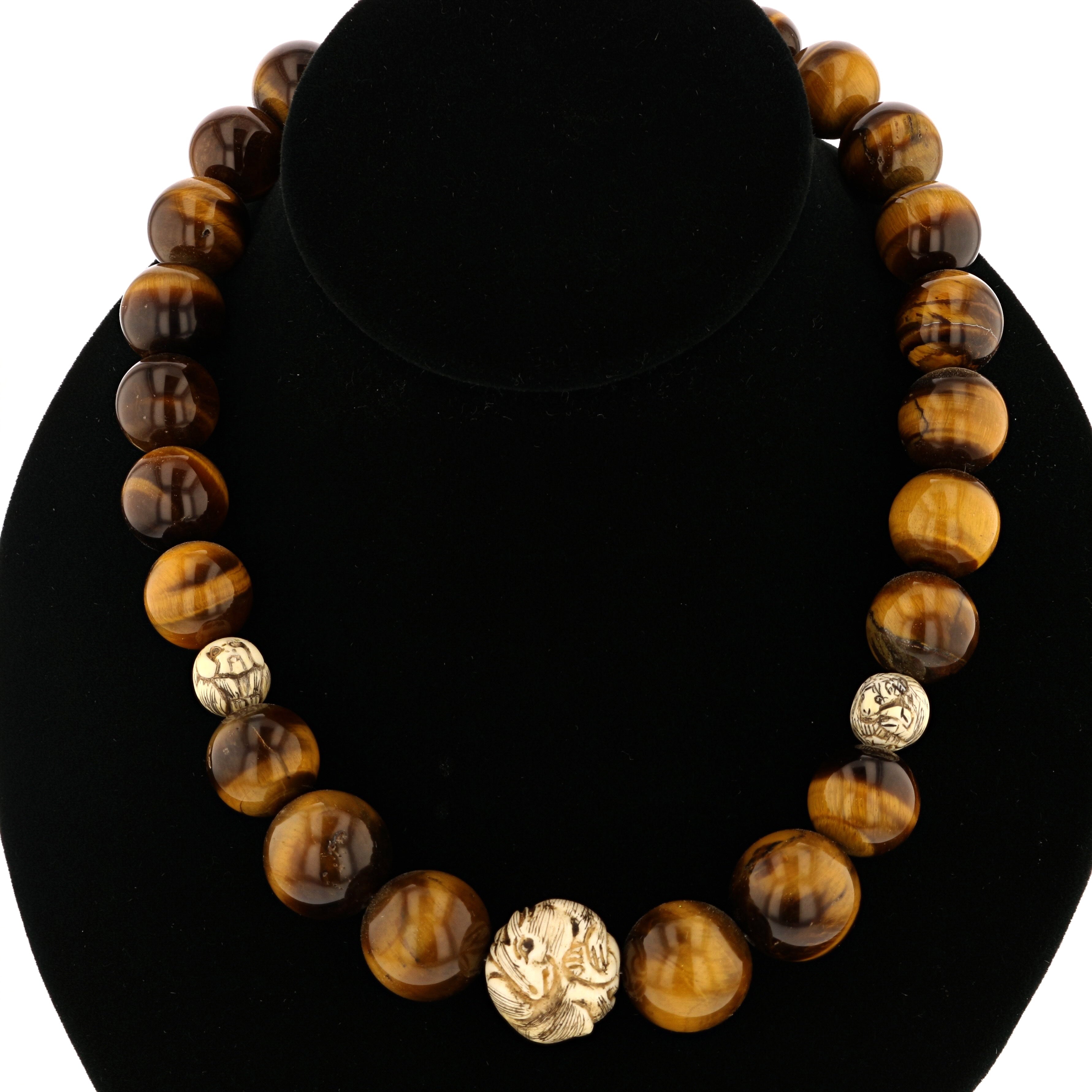 Tigereye, Carved Ivory Necklace - David's Antiques & Jewelry