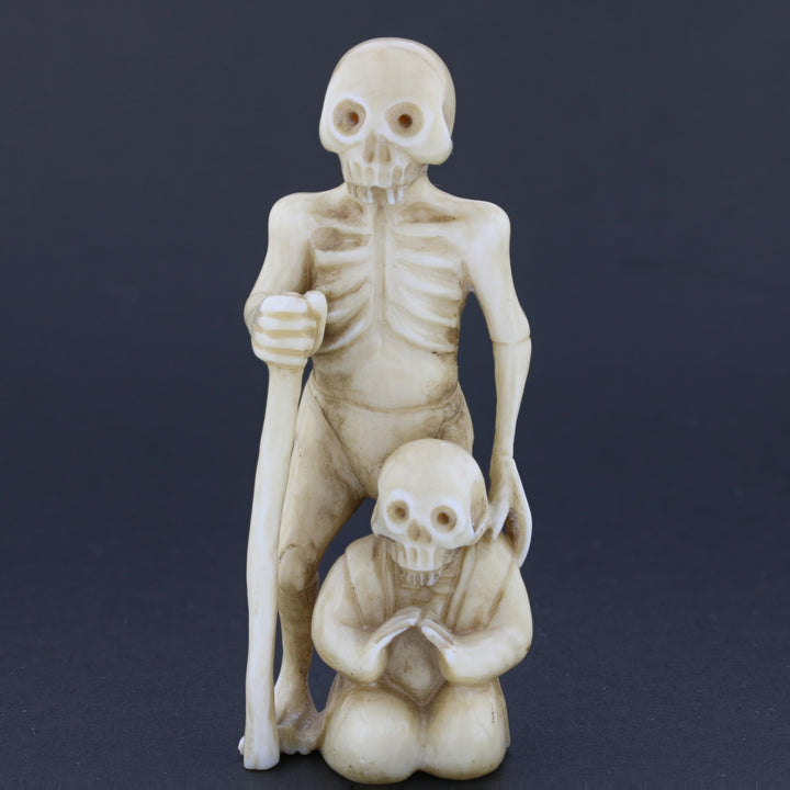 Antique Netsuke Skeleton Figurine – Hand-Carved Ivory, Artist-Signed