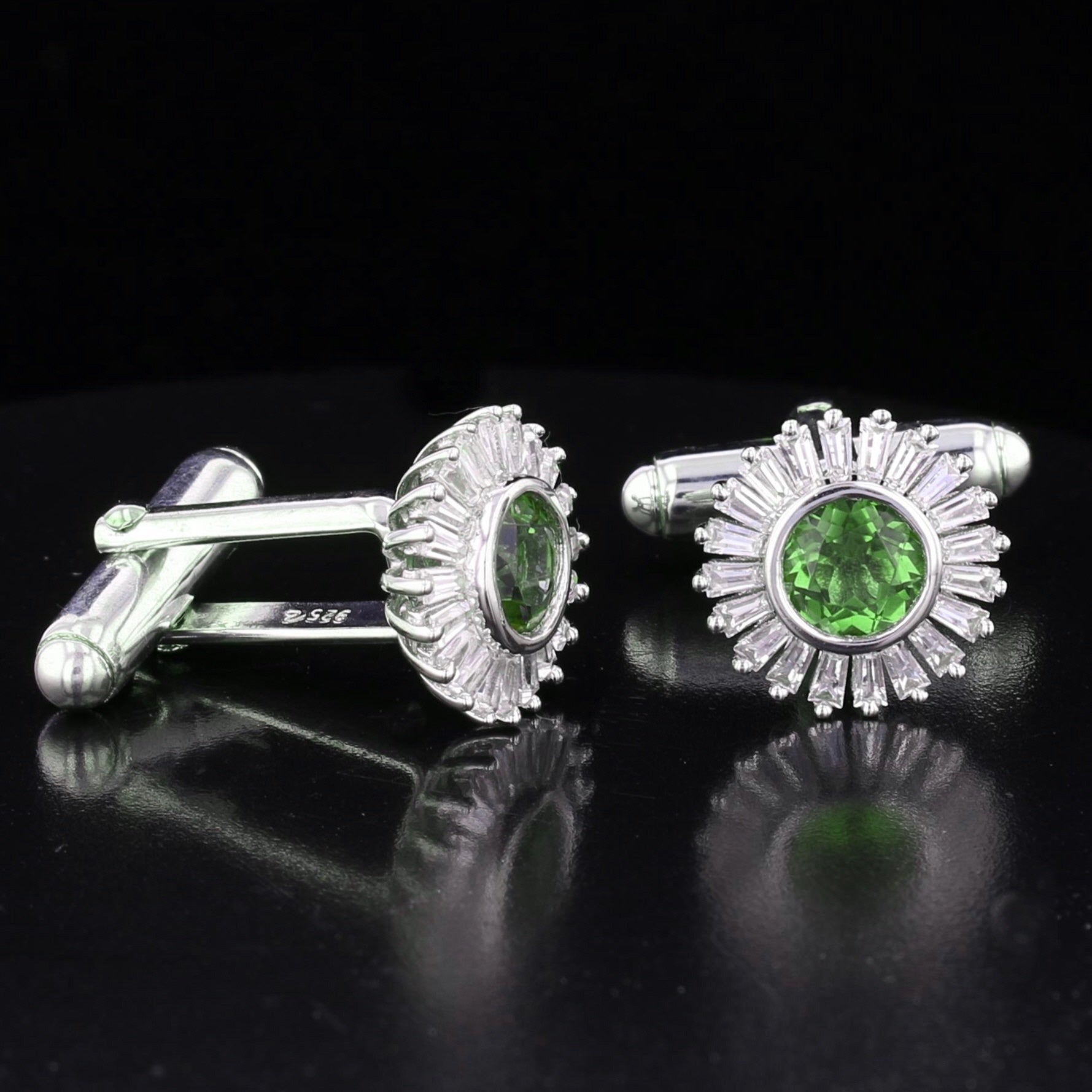 Handcrafted Sterling Silver Sunburst Cufflinks Featuring VooDooStone - David's Antiques & Jewelry