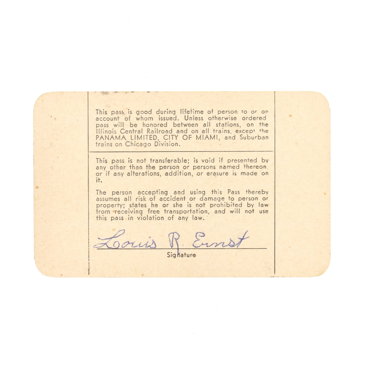 Illinois Central Appreciation Gold Card