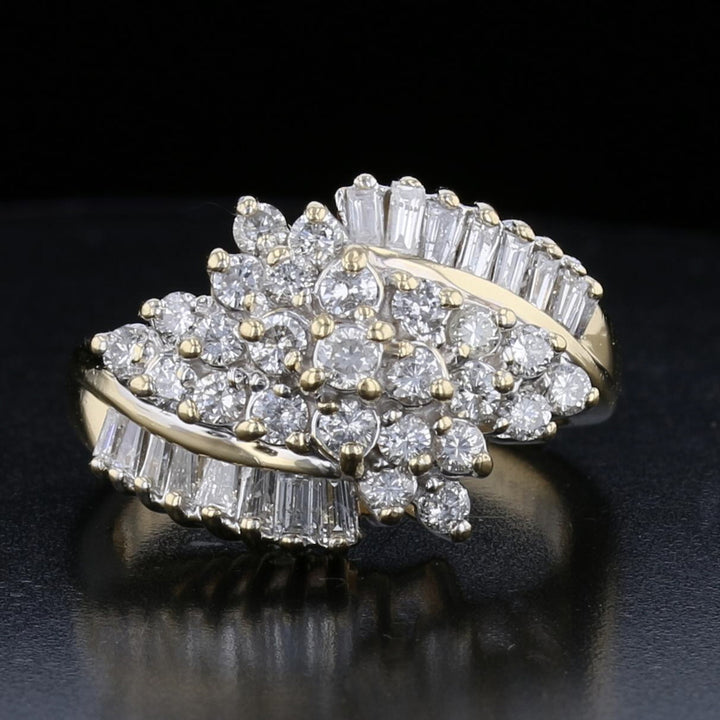 14K Yellow Gold Round and Baguette Diamond Ring