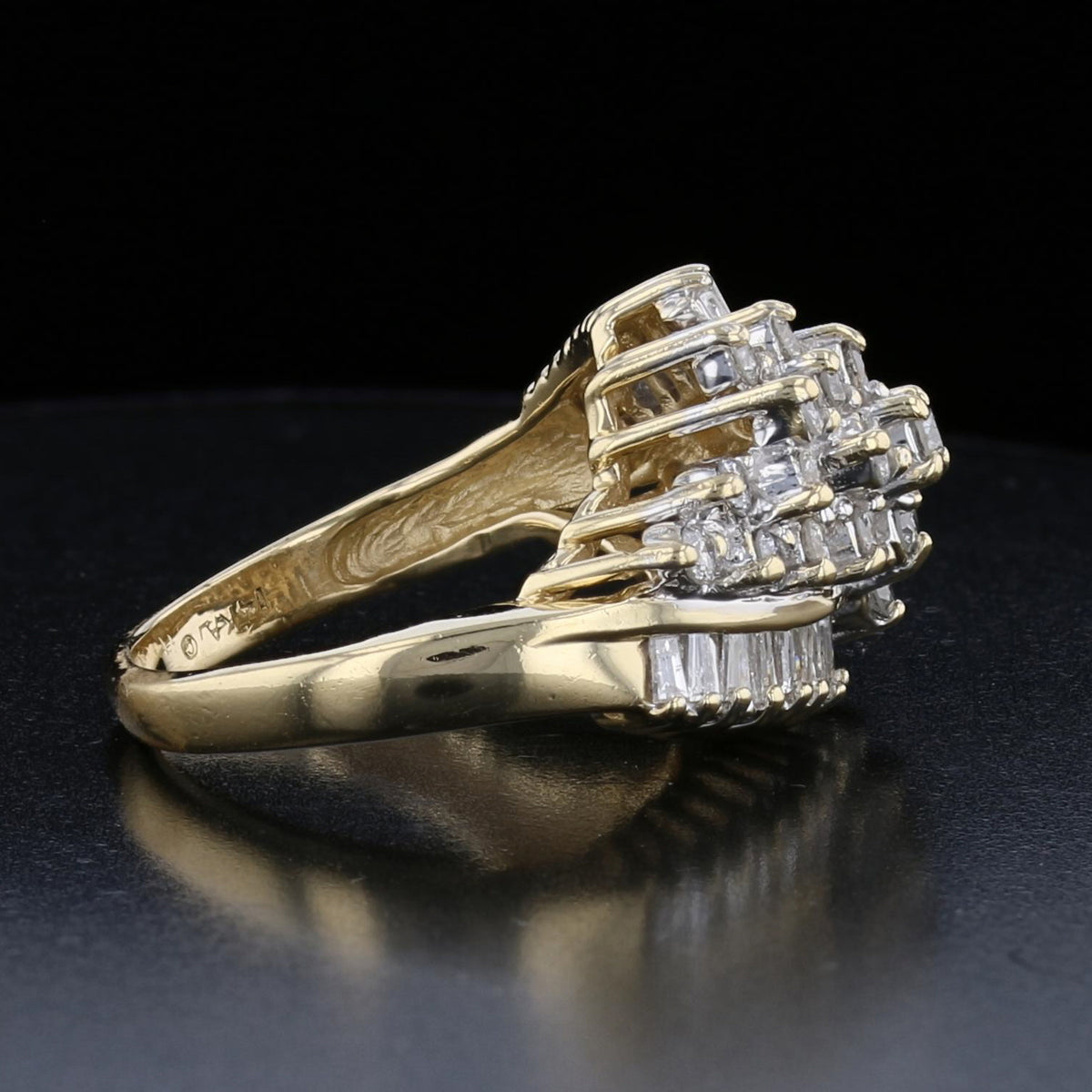 14K Yellow Gold Round and Baguette Diamond Ring