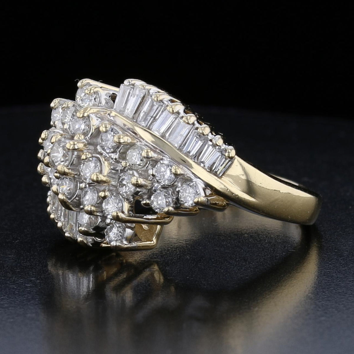 14K Yellow Gold Round and Baguette Diamond Ring