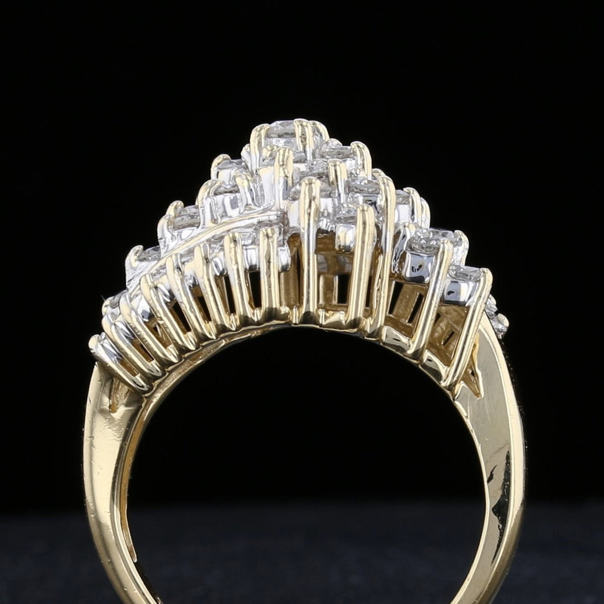14K Yellow Gold Round and Baguette Diamond Ring