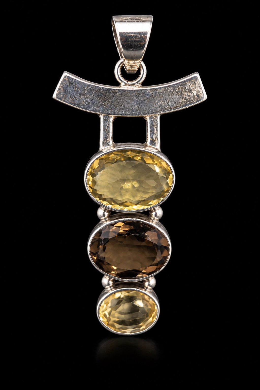 Citrine and smoky quartz sterling silver pendant, second view. Item 890265.