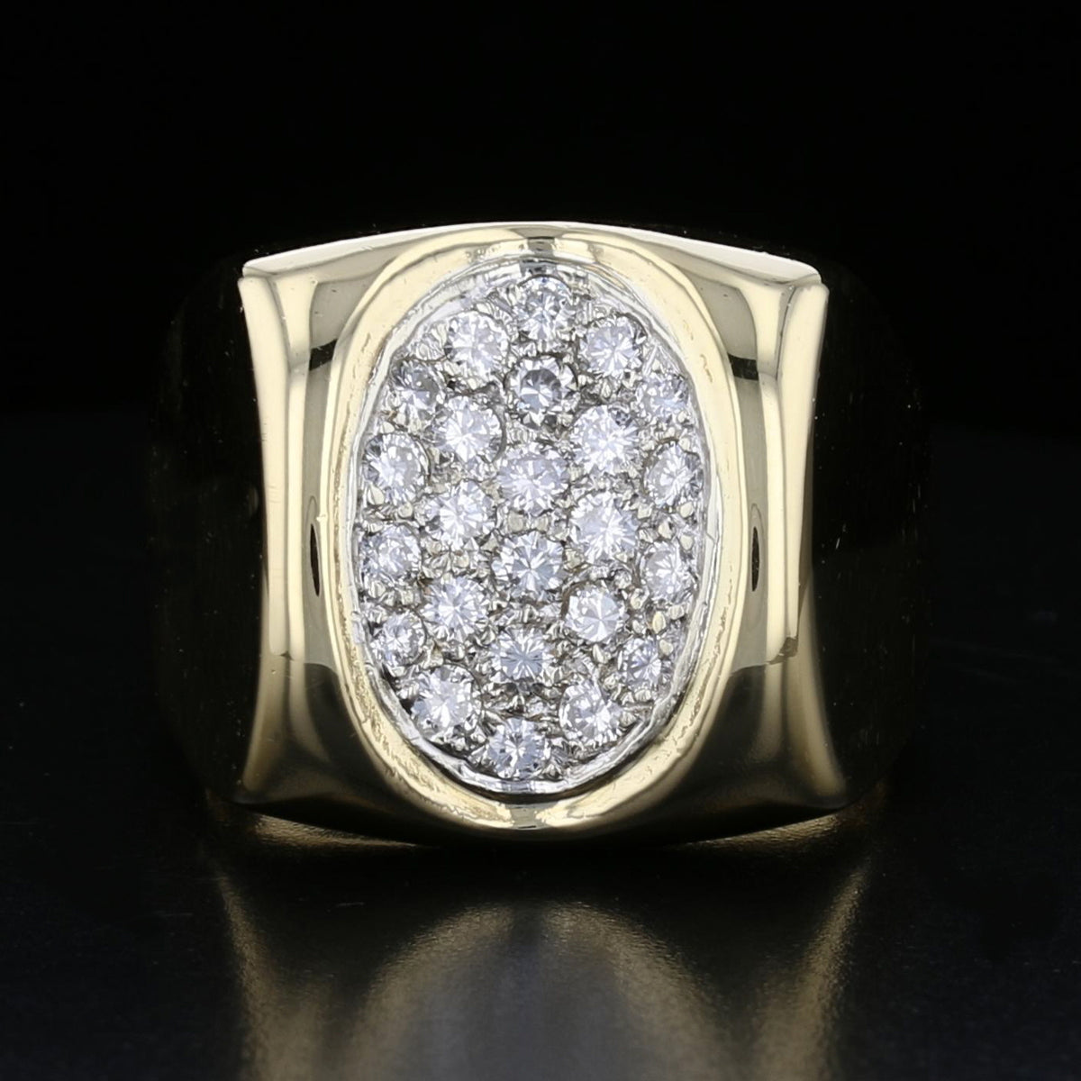 Vintage 14K Yellow Gold Men Diamond Cluster Ring
