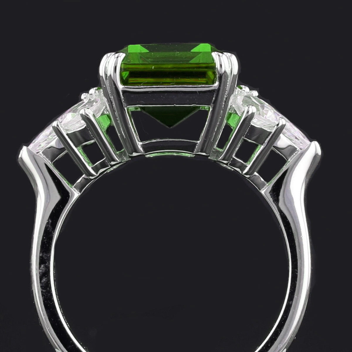 VooDooStone Emerald Cut Sterling Silver Ring with Side CZ