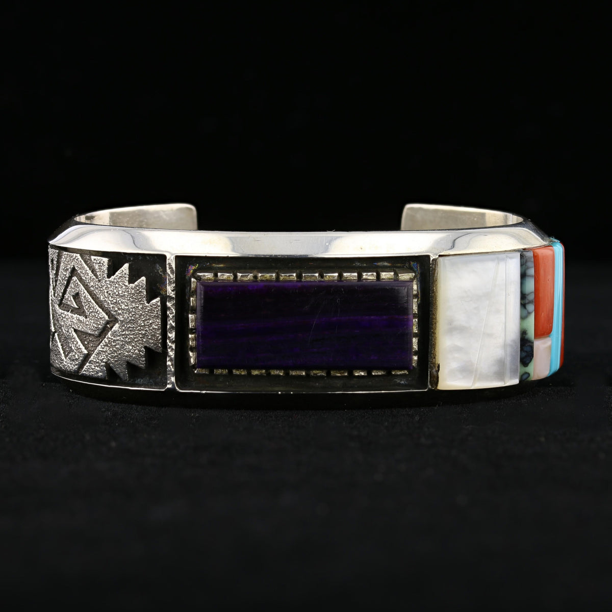 Vintage Stone Inlay Silver Cuff