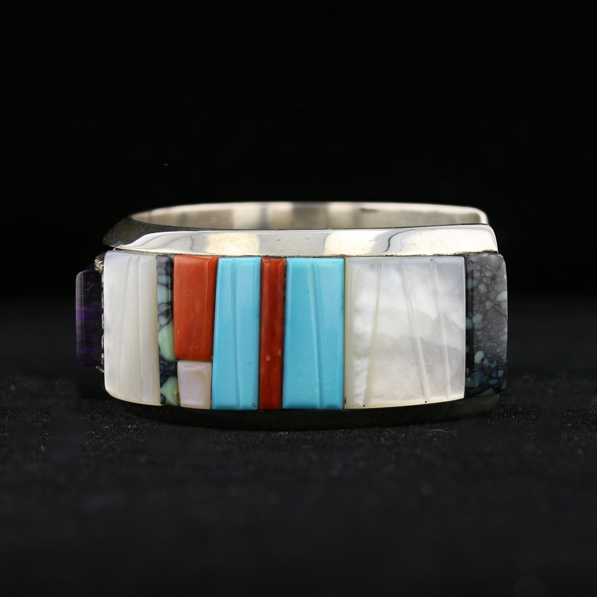 Vintage Stone Inlay Silver Cuff