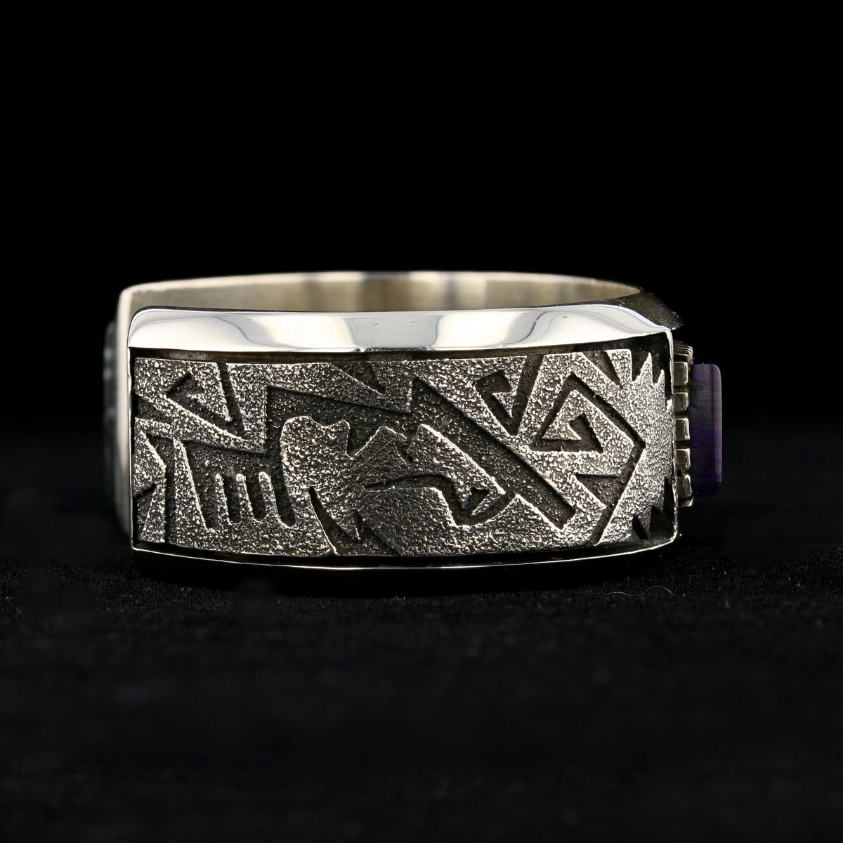 Vintage Stone Inlay Silver Cuff
