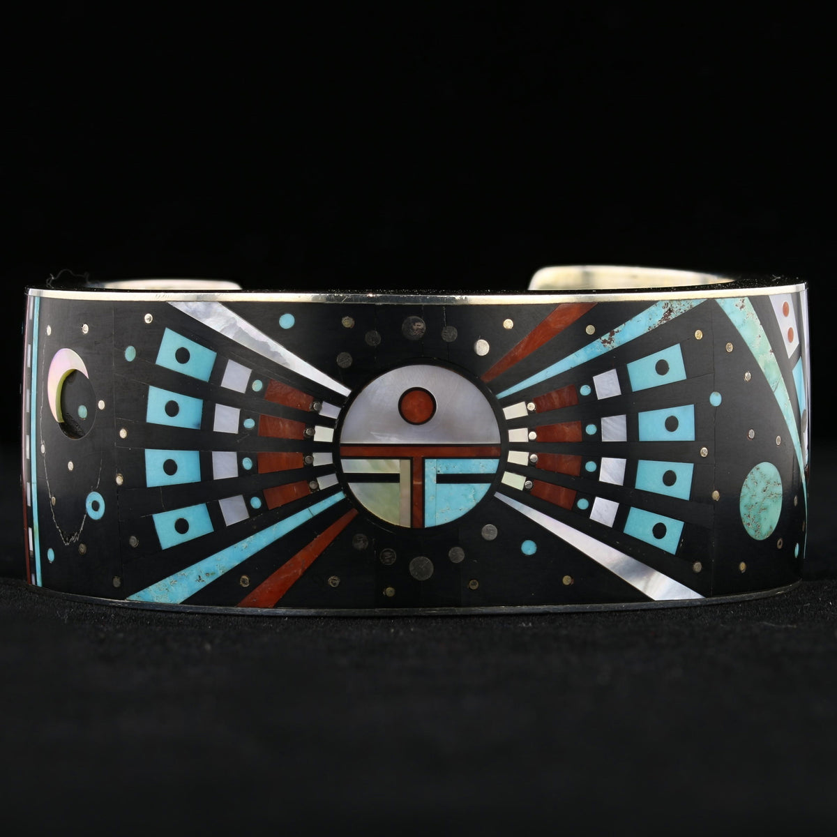 Vintage Micro Inlay Native American Silver Cuff