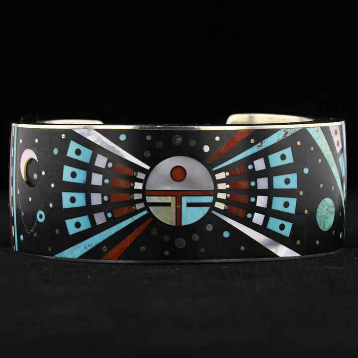 Vintage Micro Inlay Native American Silver Cuff