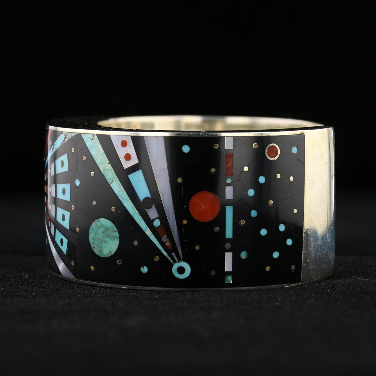 Vintage Micro Inlay Native American Silver Cuff