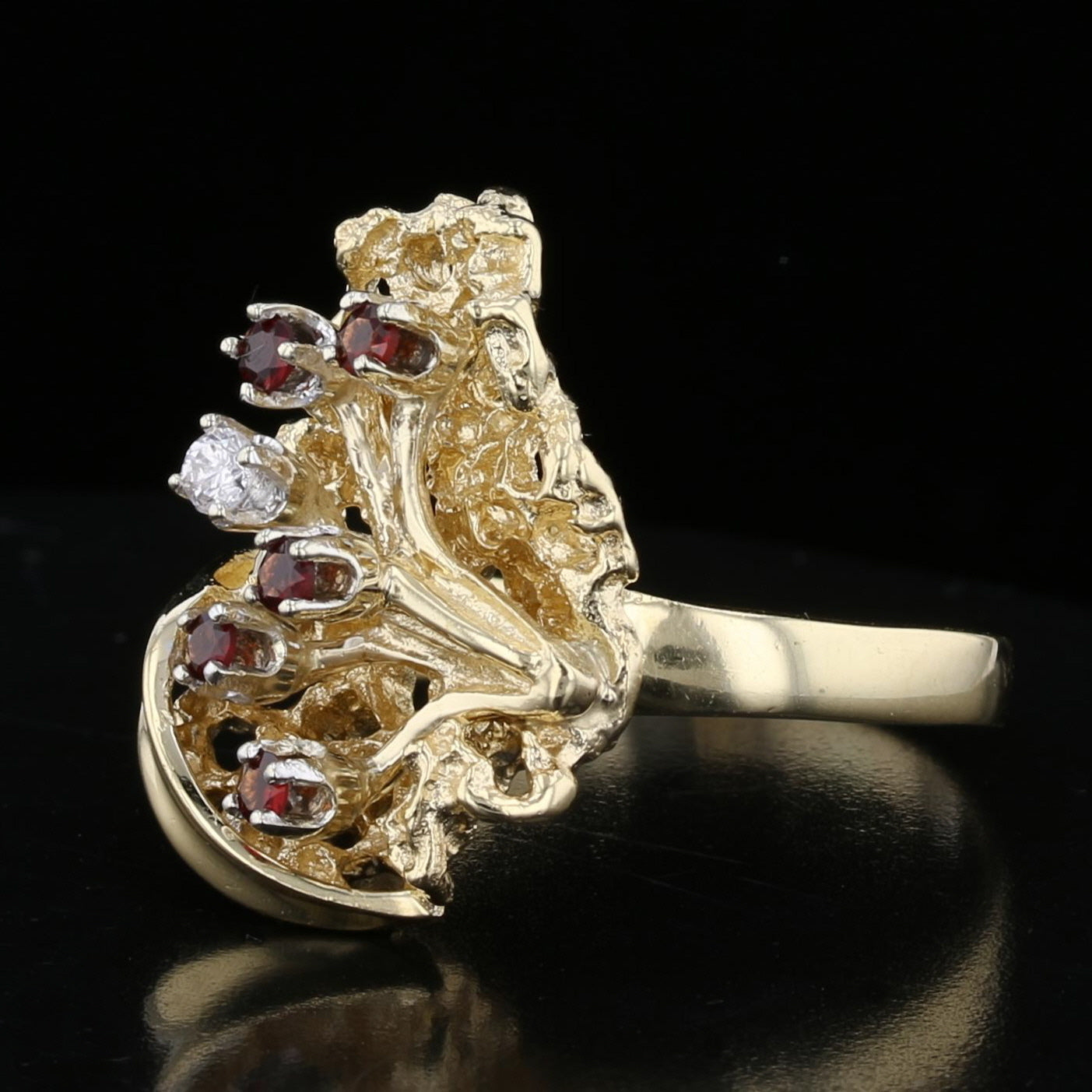 14K Yellow Gold Diamond & Garnet Nugget Ring 890538 – David's