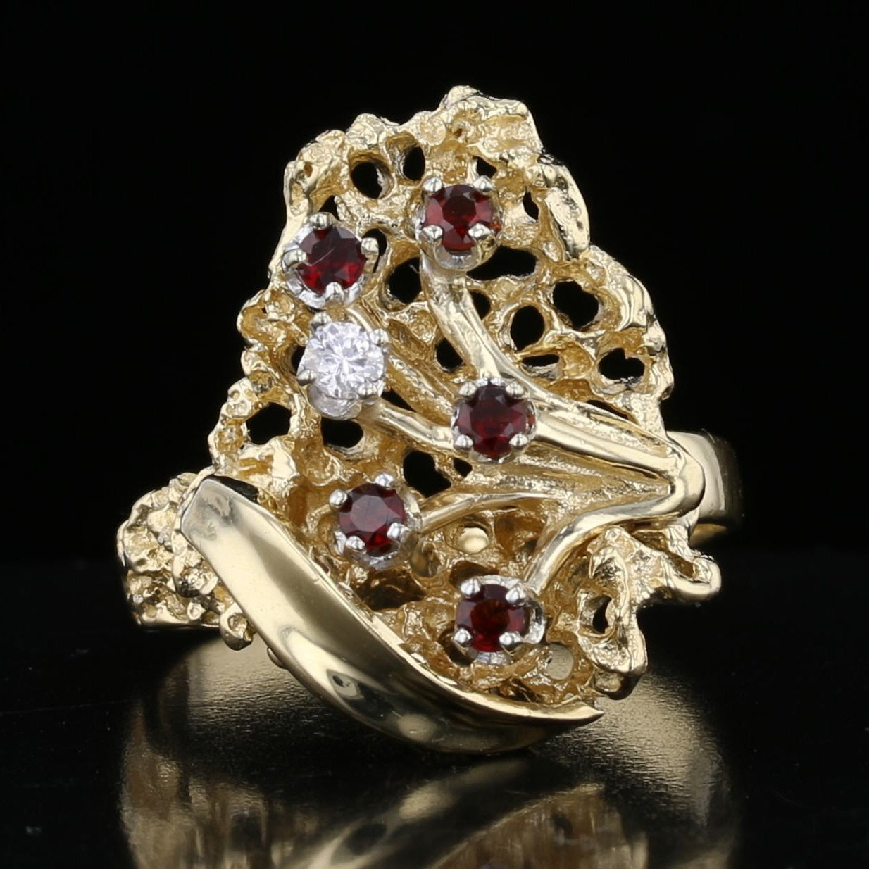 14K Yellow Gold Diamond & Garnet Nugget Ring 890538 – David's