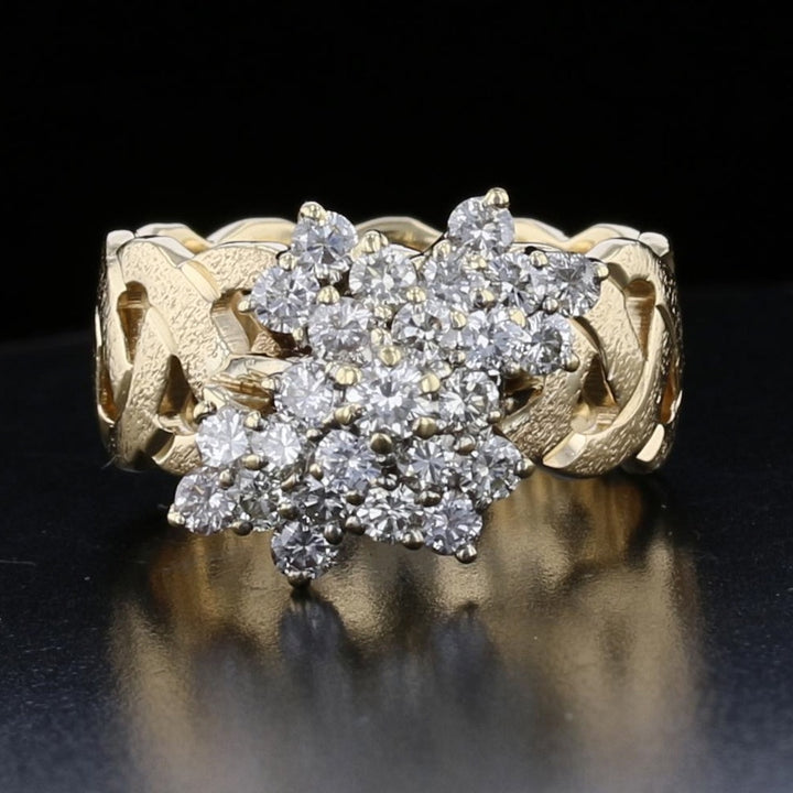 14K Yellow Gold Diamond Cluster Ring