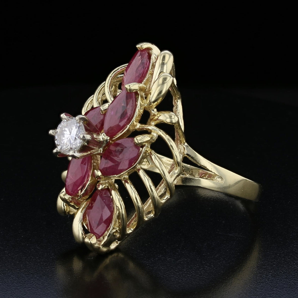 14K Yellow Gold Ruby & Diamond Ring