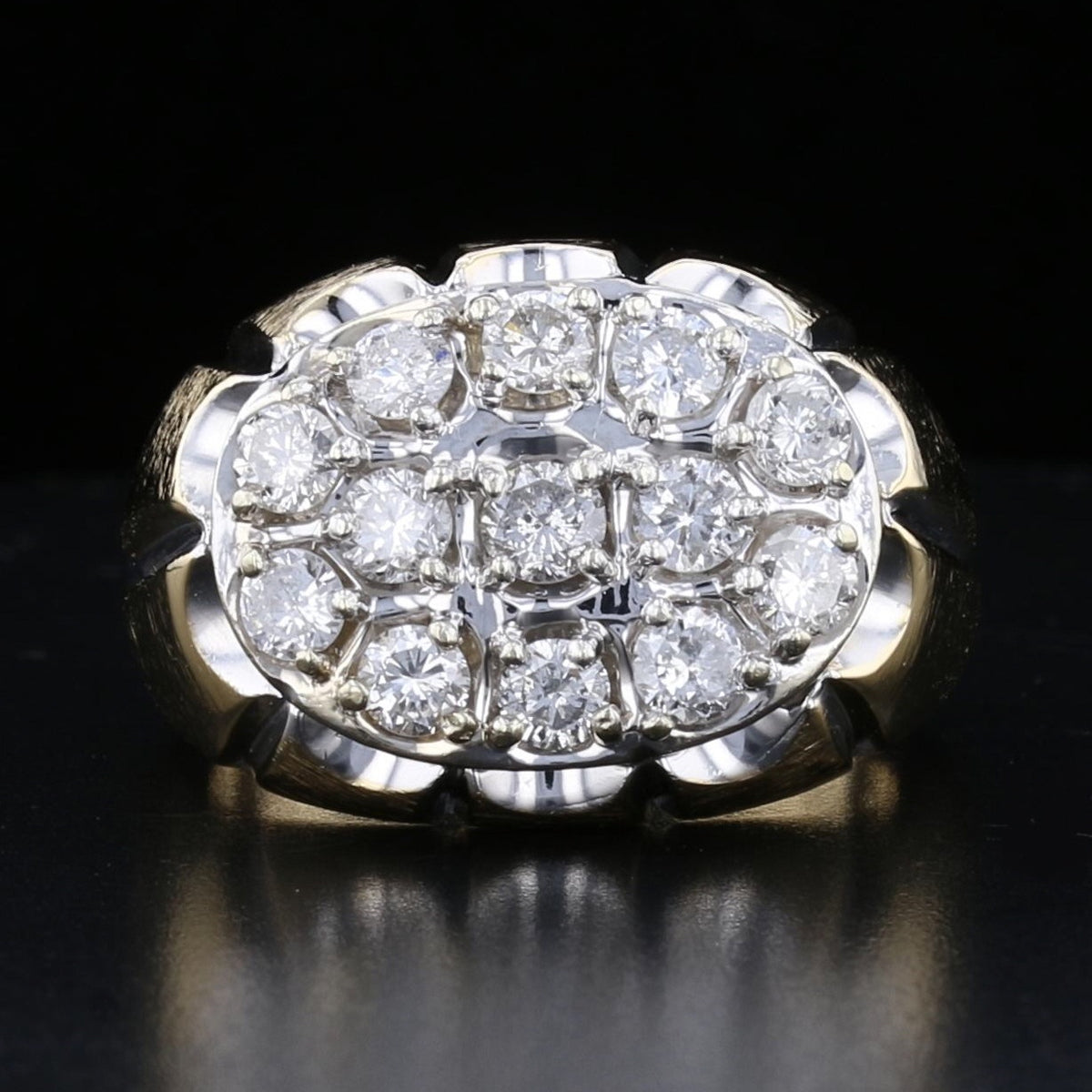 Vintage 14K Yellow Gold Men's 13-Diamond Ring