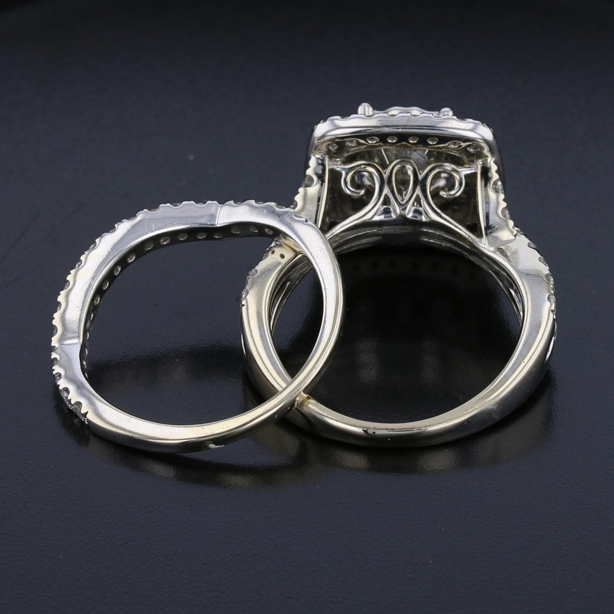 Vintage 14K White Gold Diamond Halo Engagement Ring Set