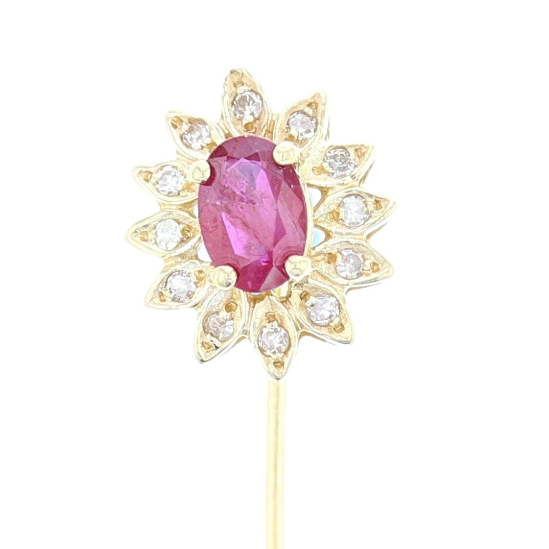 Yellow Gold Ruby & Diamond Pin