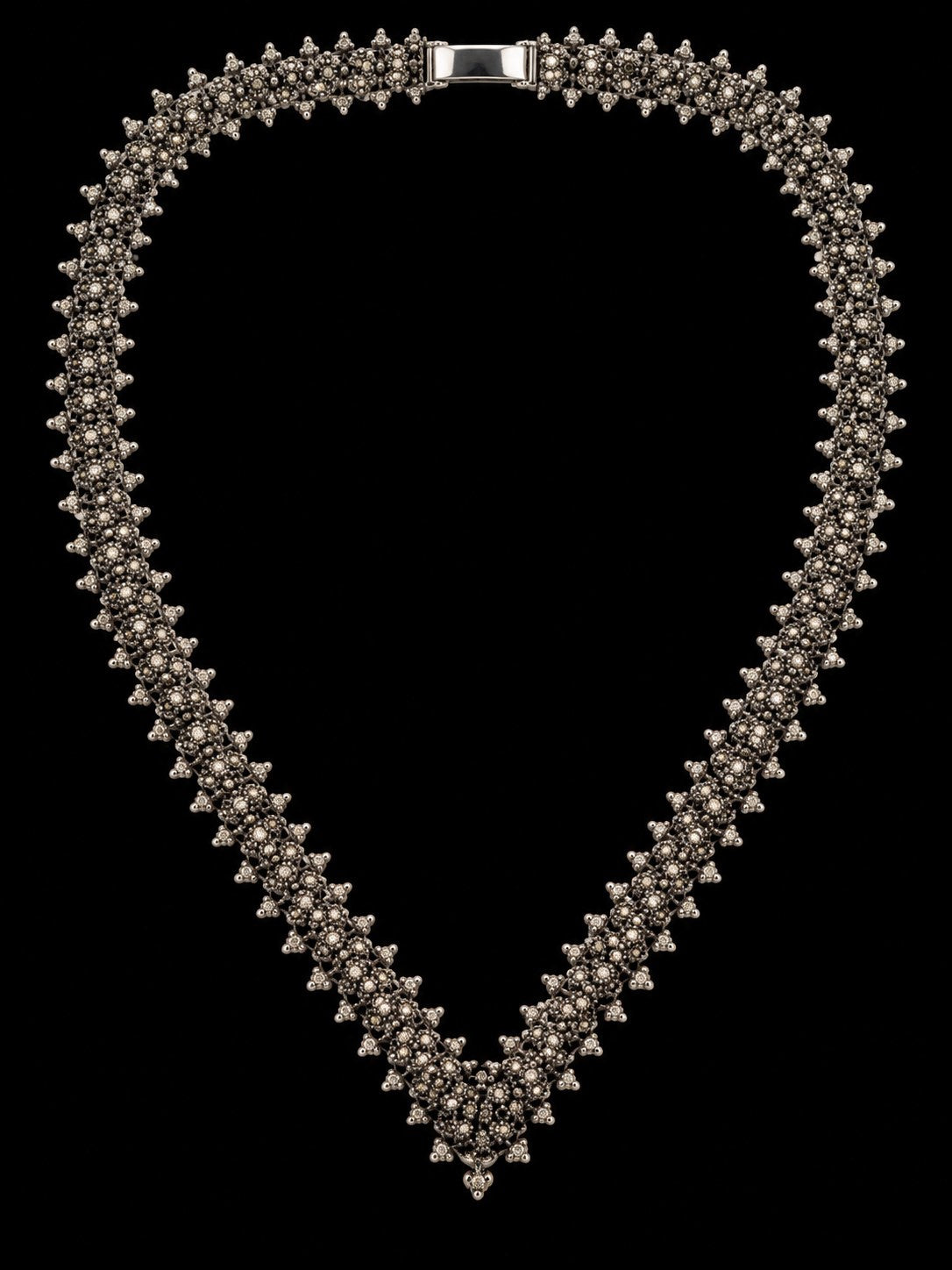 Vintage Sterling Silver Beaded Lace V-Necklace, Floral Motif, 18 Inch 891857 — main view