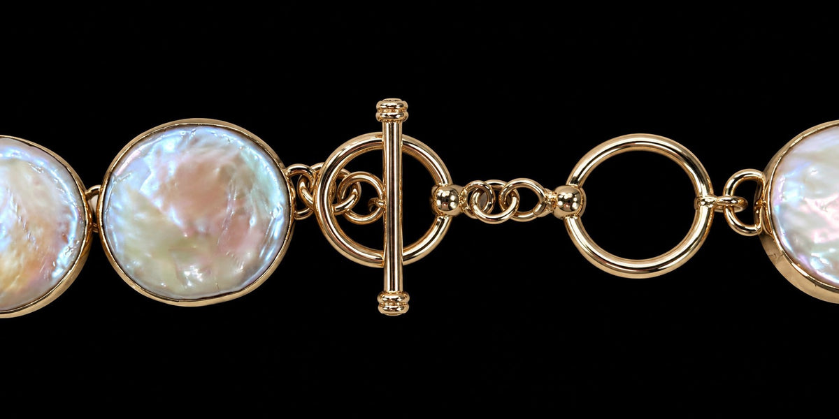 Coin Pearl Collar Necklace, Bezel-Set in Sterling Silver 892186 — second view