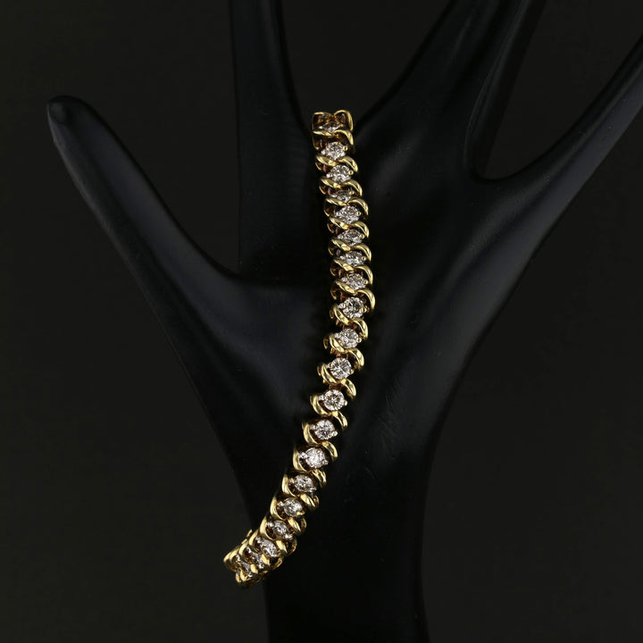 Vintage 14K Yellow Gold 7" Diamond Bracelet