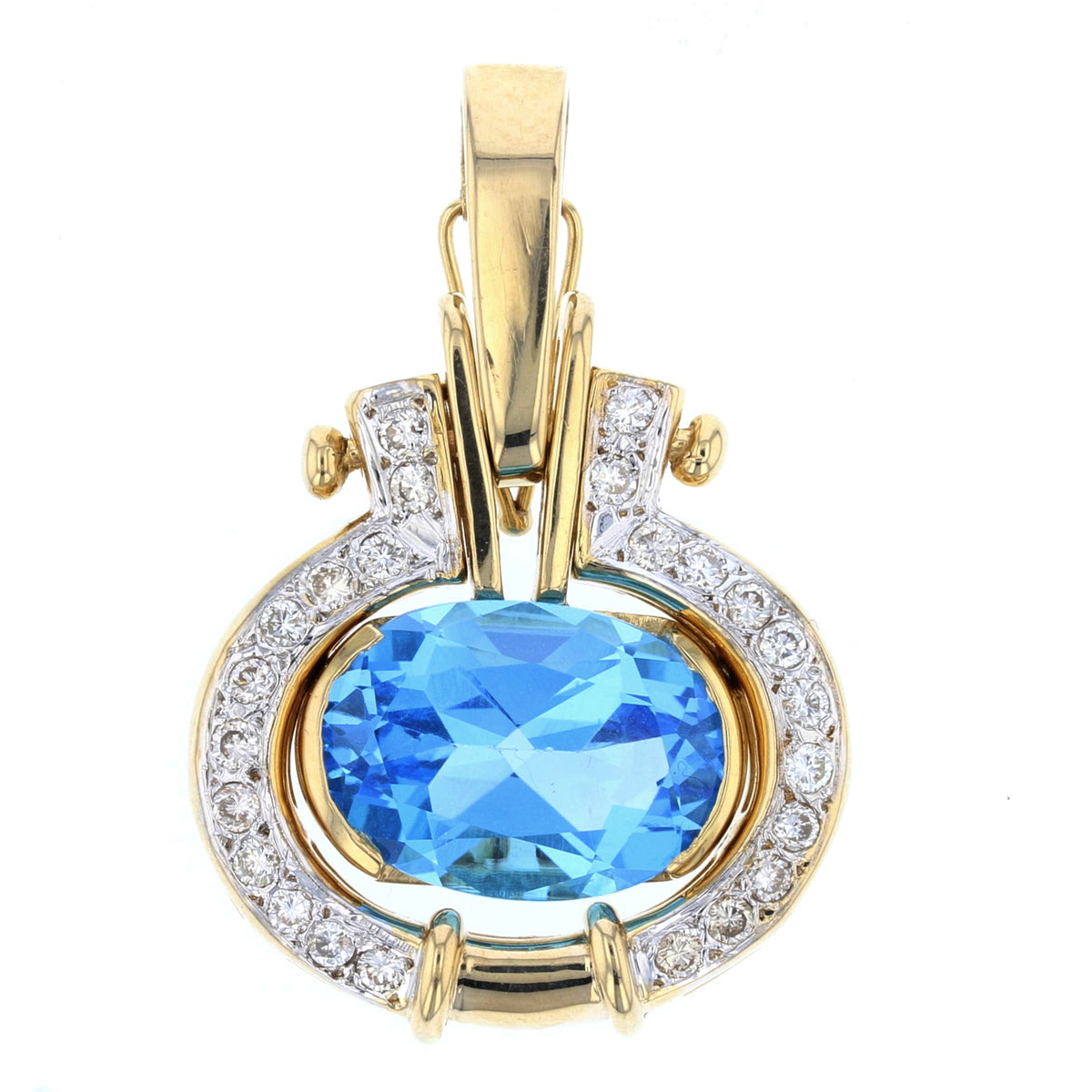 Vintage 14K Yellow Gold Blue Topaz & Diamond Pendant