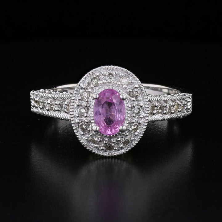 Vintage White Gold Pink Sapphire and Yellow Diamond Ring