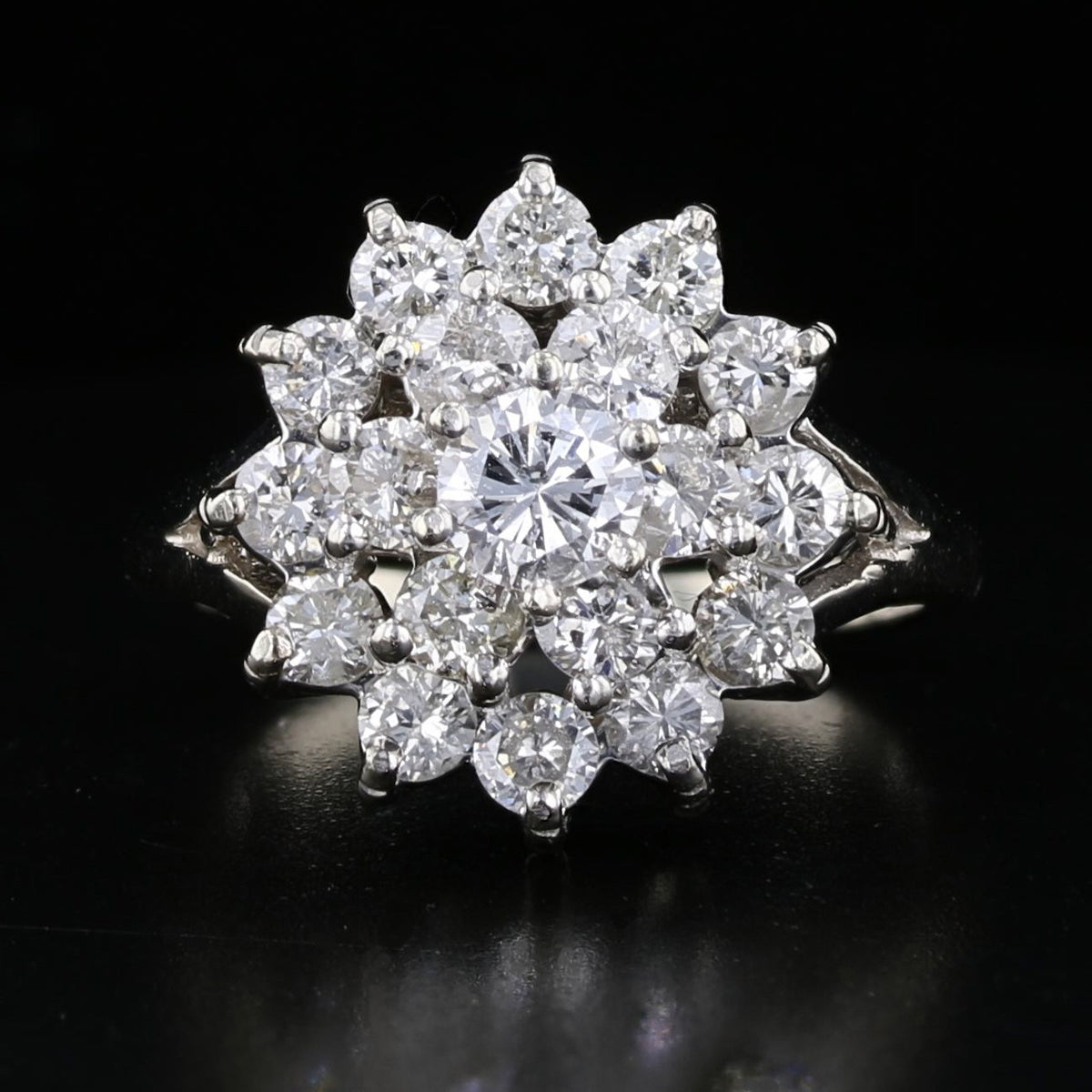 Vintage 14K White Gold 1.98ct Diamond Cluster Ring