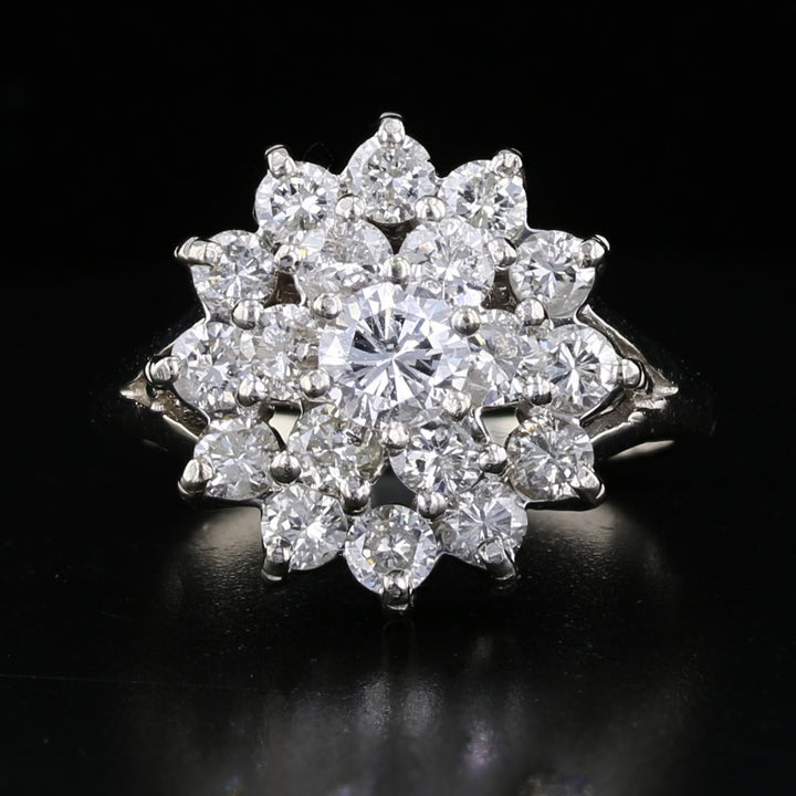Vintage 14K White Gold 1.98ct Diamond Cluster Ring