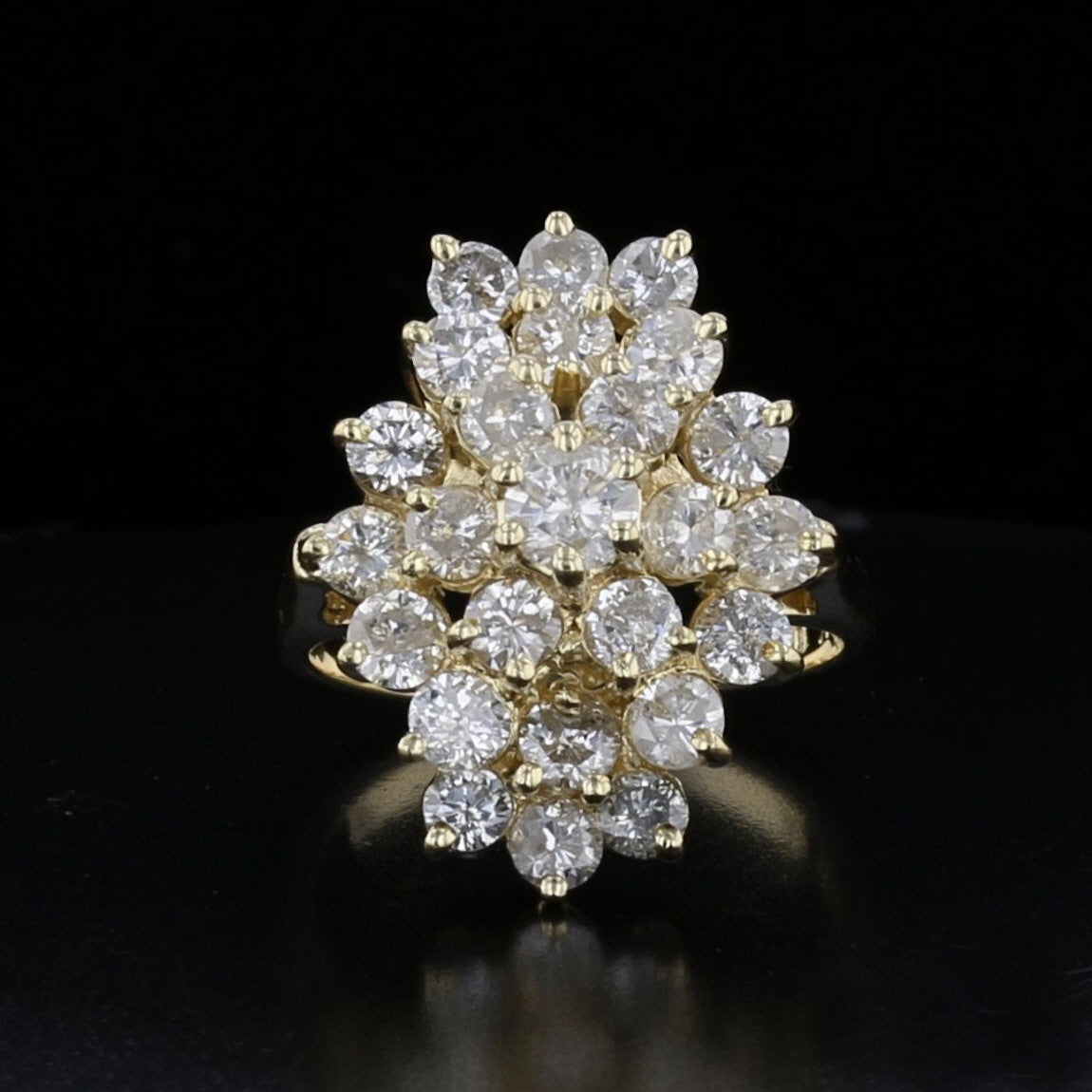 Vintage 14K Yellow Gold Diamond Cluster Ring – 3.00 Carat Brilliance