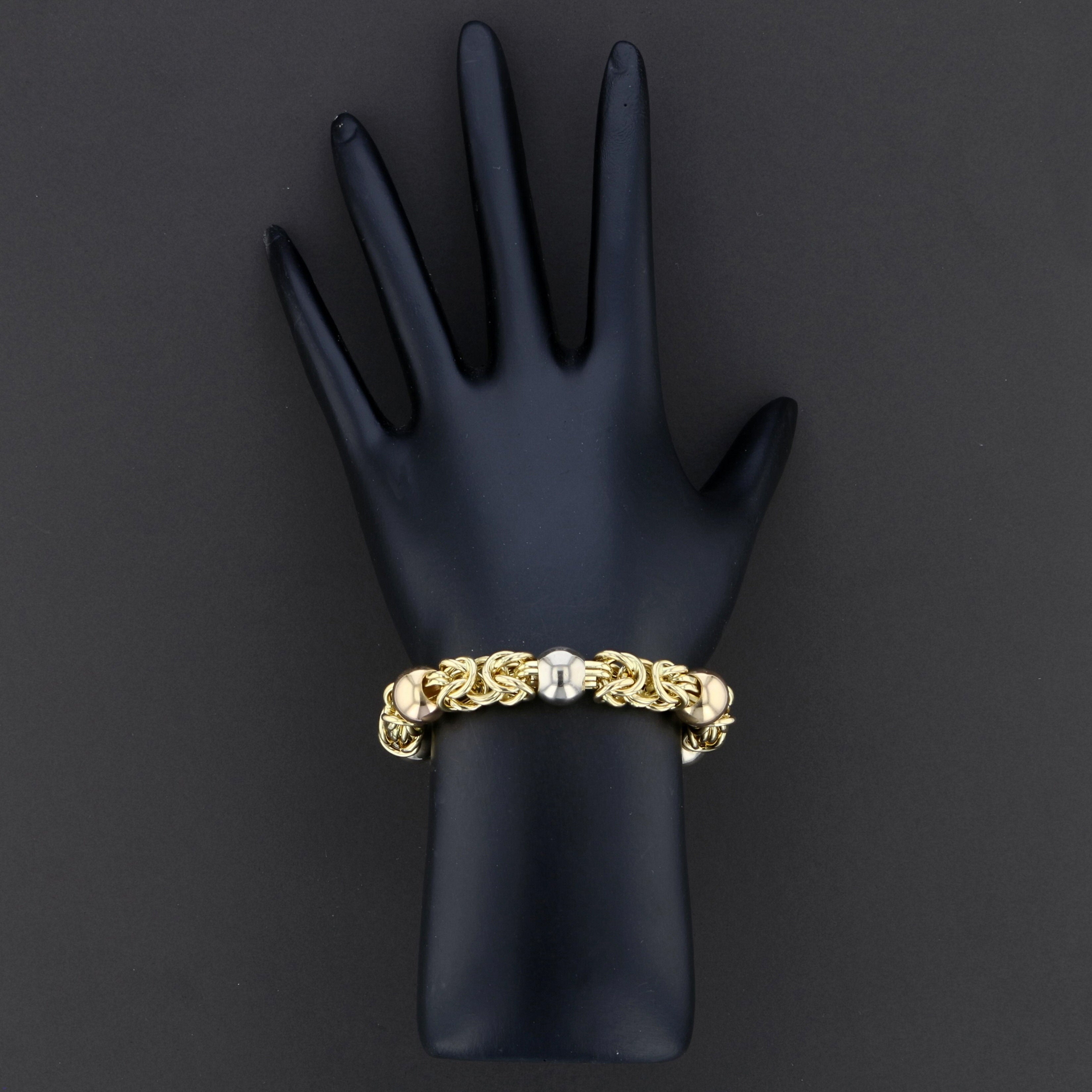 Vintage 18K Tri-Color Byzantine Link Bracelet, 8