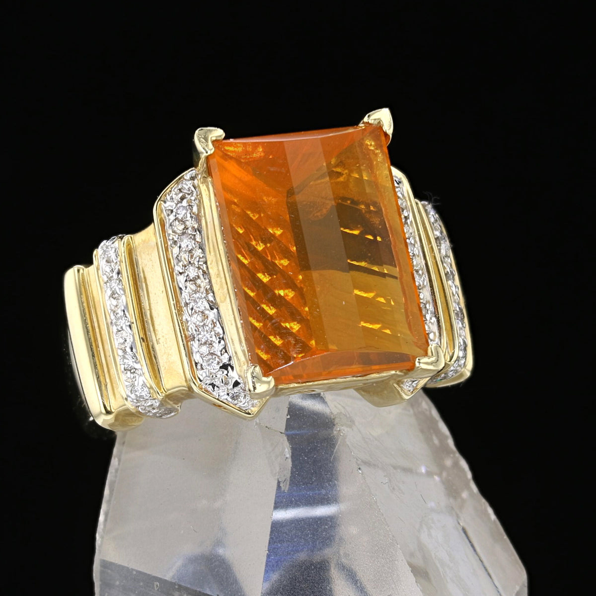 Vintage Brazilian Fire Opal and Diamond Ring