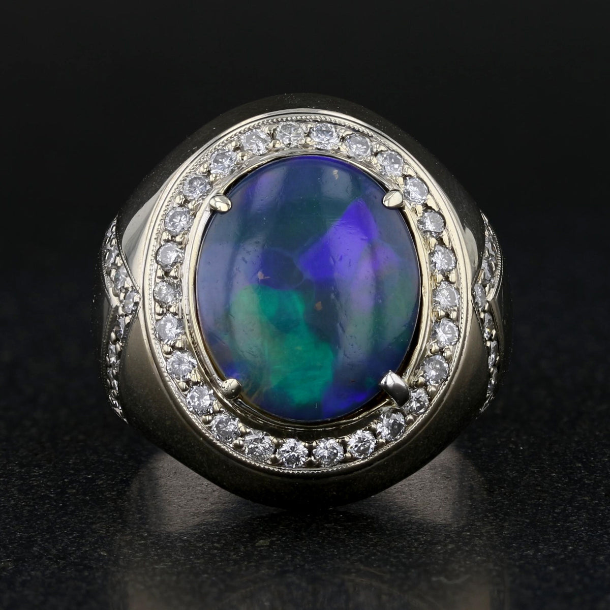 Vintage Black Opal and Diamond Ring