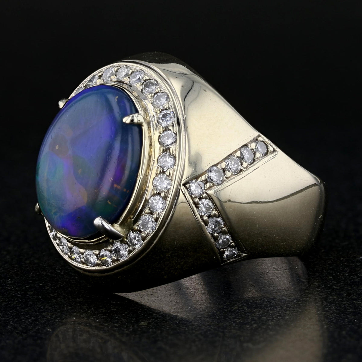 Vintage Black Opal and Diamond Ring