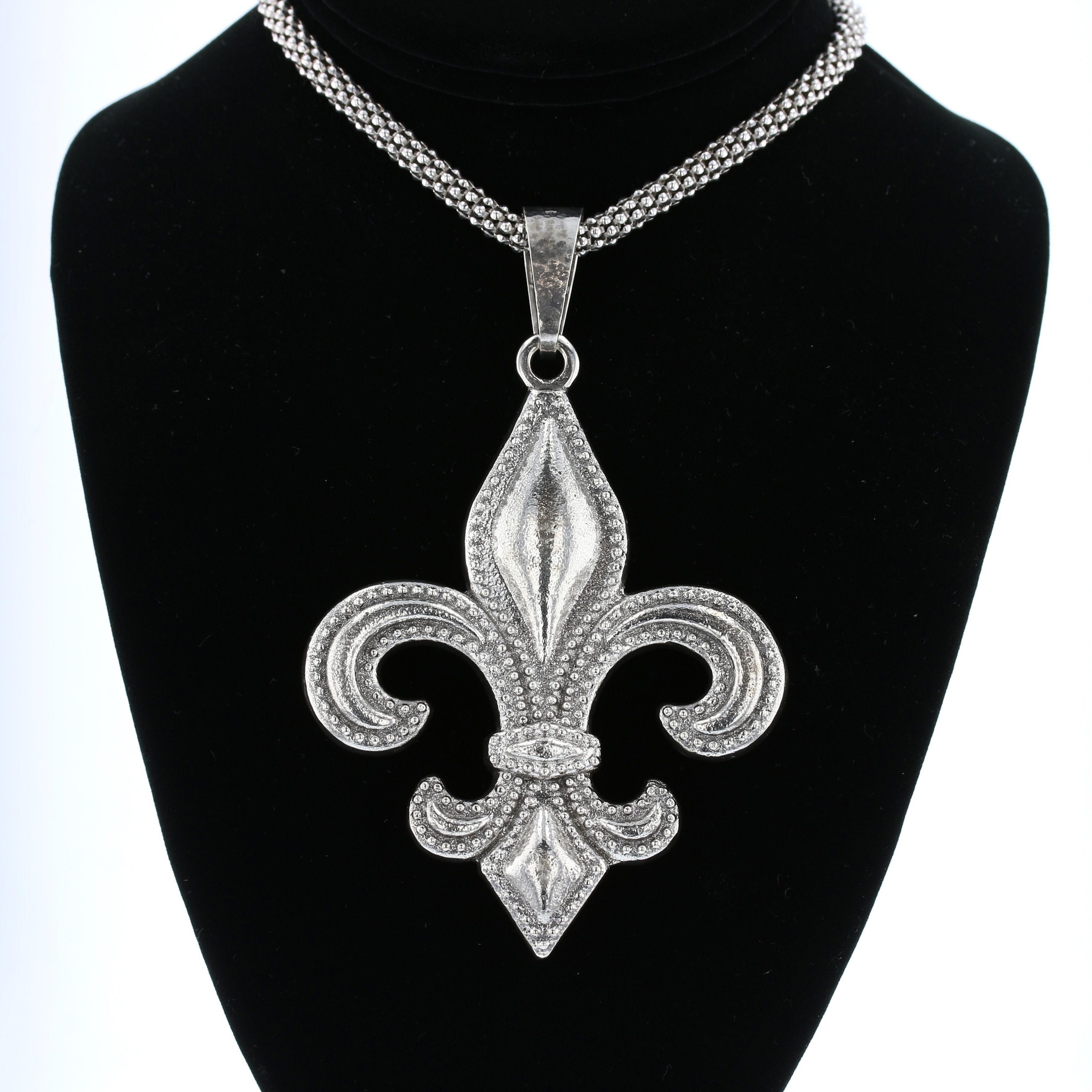 Handmade XXL Sterling Silver Fleur-de-Lis Pendant – 5