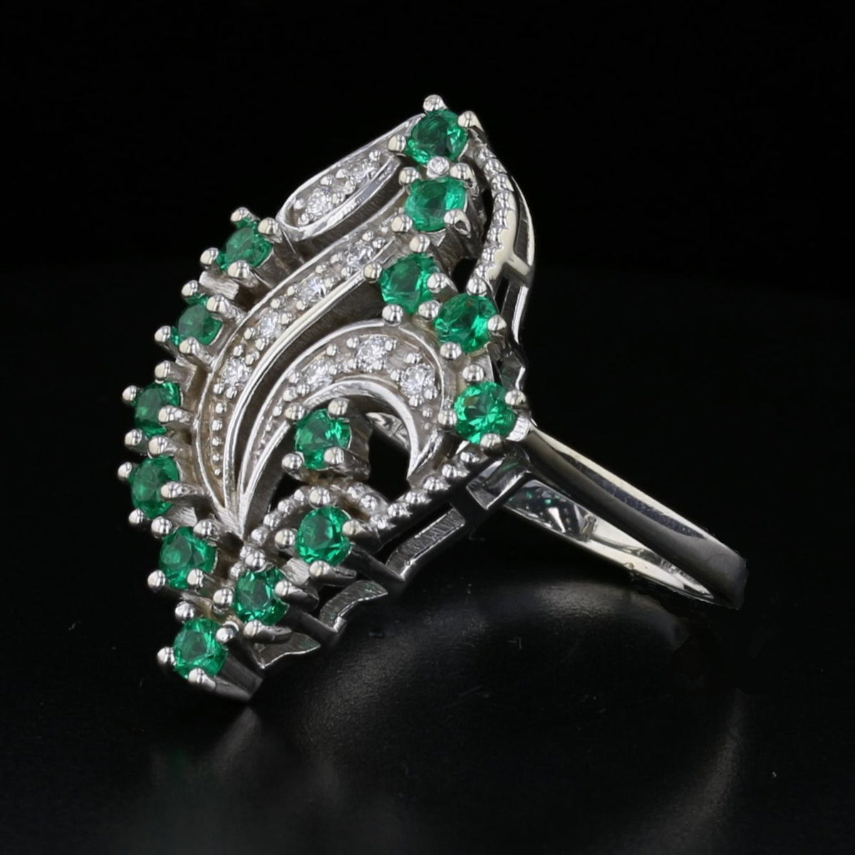 Vintage Lab Emerald Diamond Ring White Gold