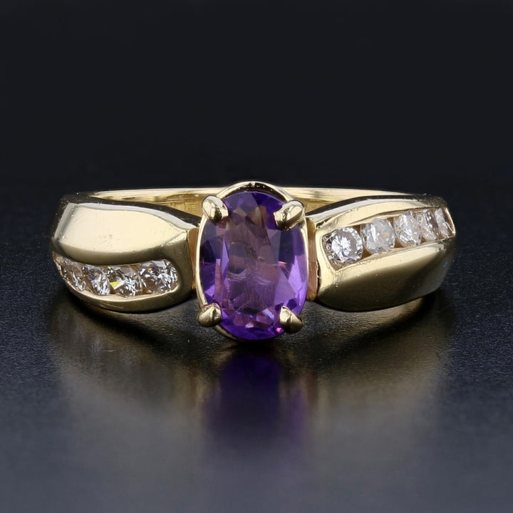 Vintage Amethyst Diamond Ring Yellow Gold